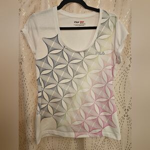 FILA Women's Graphic Tee - White with Multicolor Design